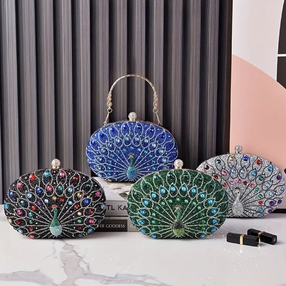 Elegant Peacock Embellished Evening Bags For Women, Vintage Style Party Handbag - Picture 7 of 7